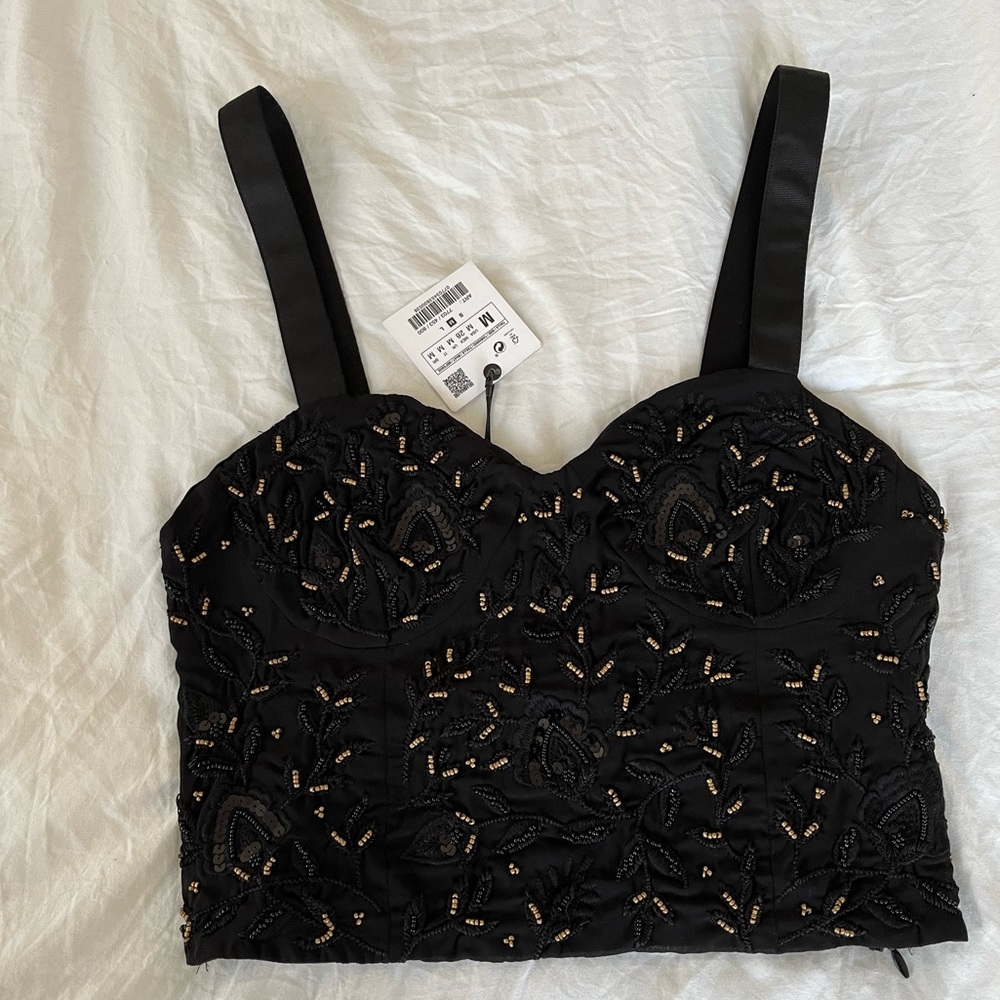 Zara Black beaded bustier tank